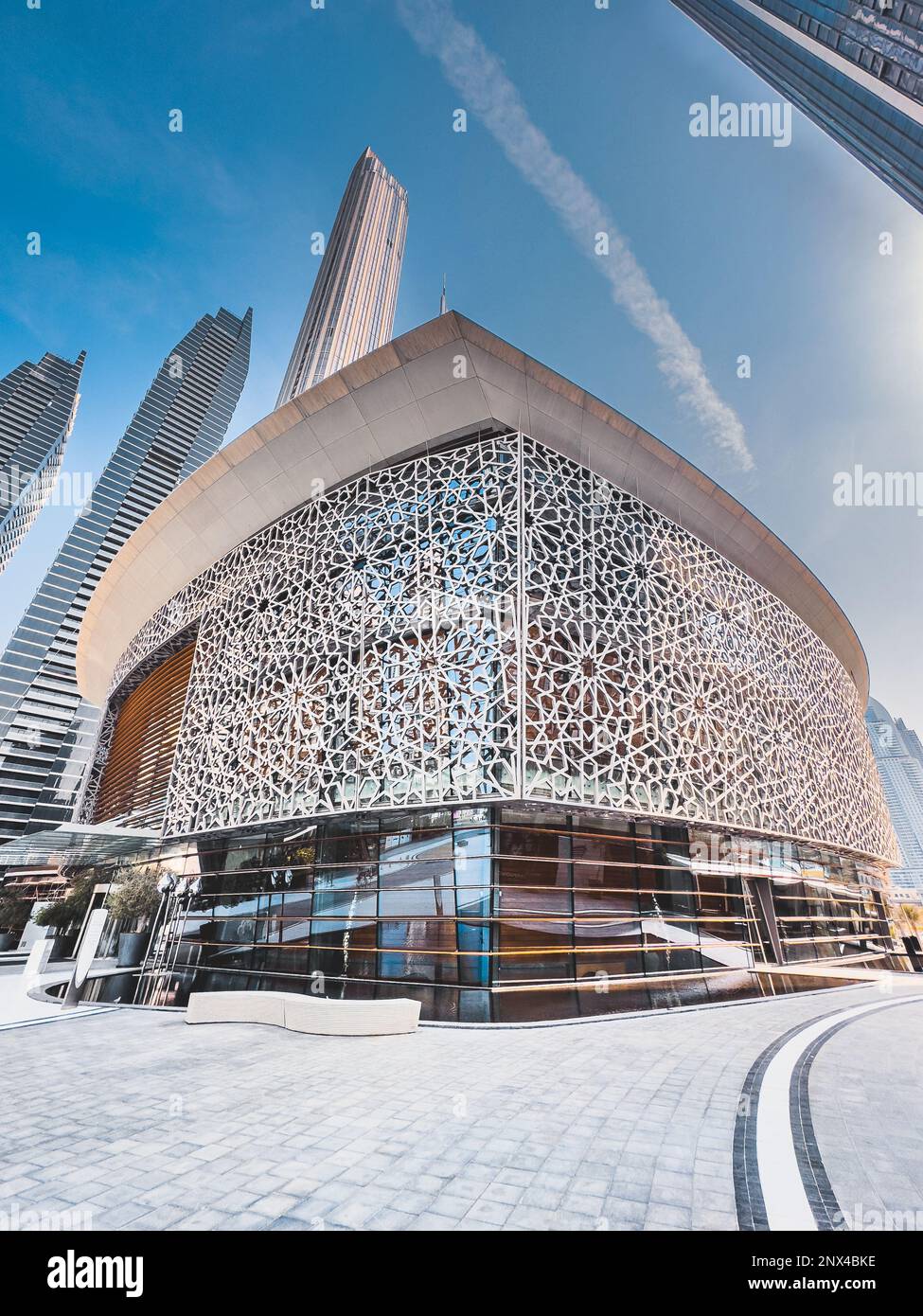 Dubai Opera house in Downtown Dubai, surrounded by skyscrapers and Burj