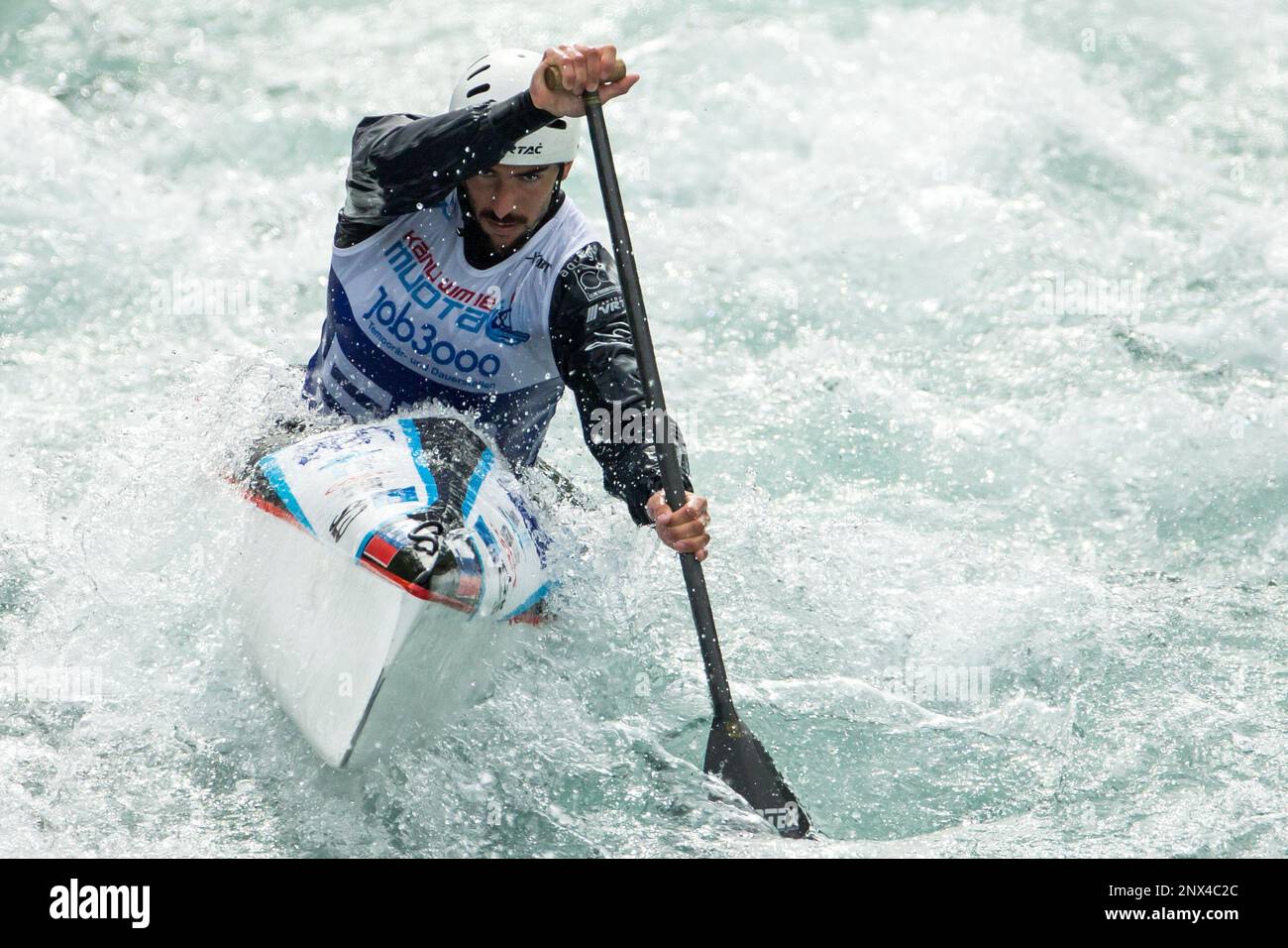 Blaz Cof of Slovenia in action during the Canoe (C1) men Sprint at the ICF  Wildwater Canoeing World Championships at the Muota River in Muotathal,  Switzerland, Sunday, June 3, 2018. (Alexandra Wey/Keystone