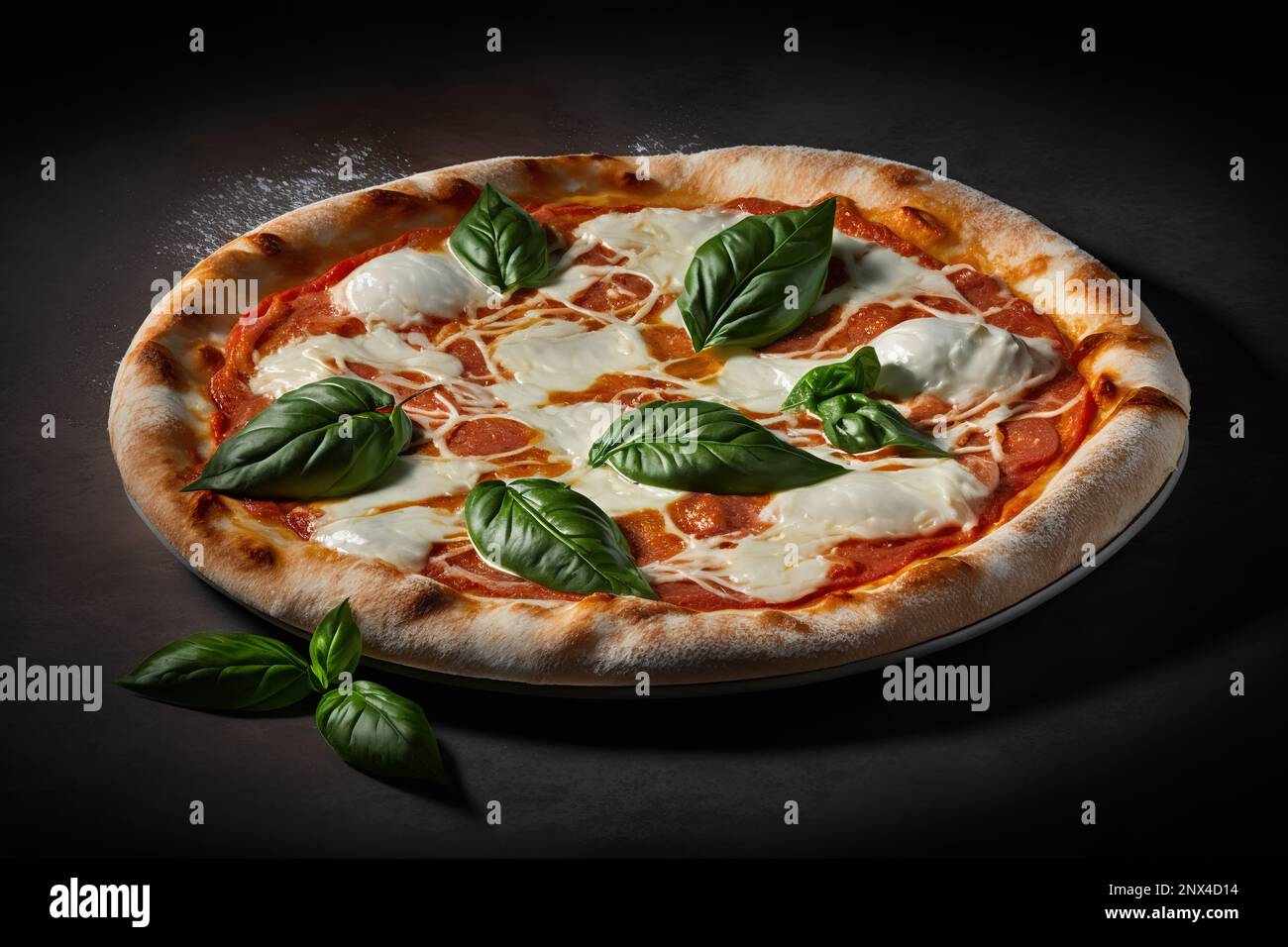 delicious pizza on a dark background Stock Photo Alamy