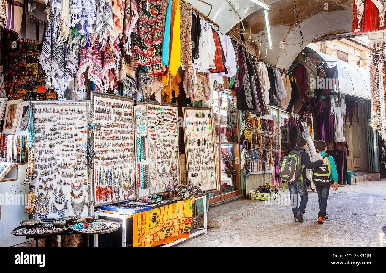 Souk Arabic market in muslim Quarter, Old City, Jerusalem, Israel. Stock Photo