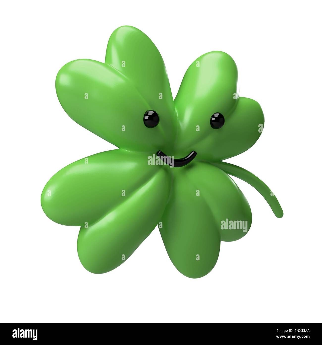 3D Green clover emoji leaf isolated on white background. Four leaf