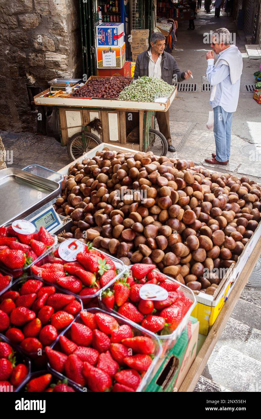 Damascus Gate street, market, Muslim Quarter,Old City, Jerusalem, Israel. Stock Photo