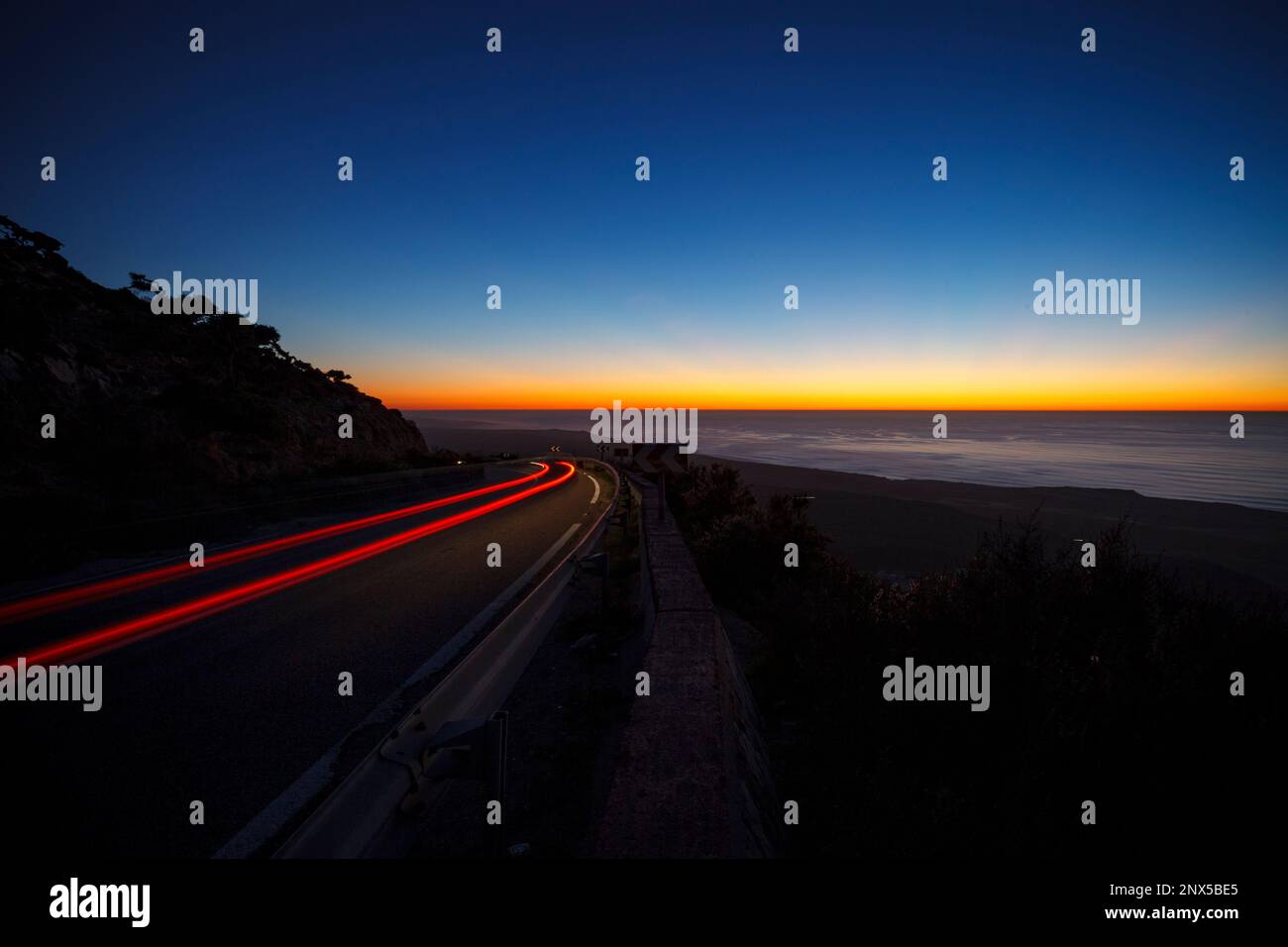 Long exposure traffic, ocean, morocco, beautiful image Stock Photo