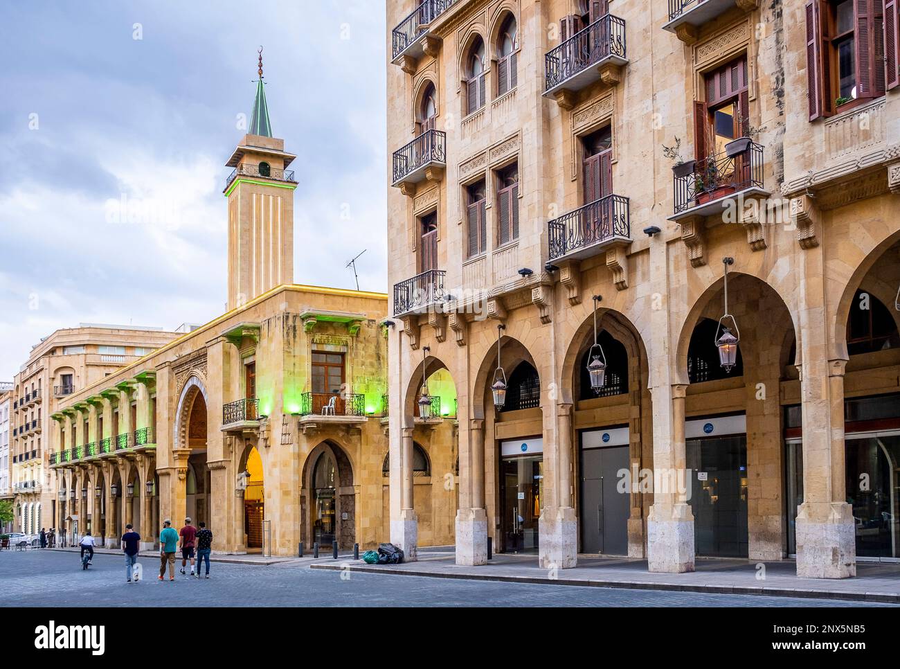 El Omari Mosque street, in background Al-Omari Grand Mosque, Downtown, Beirut, Lebanon Stock Photo