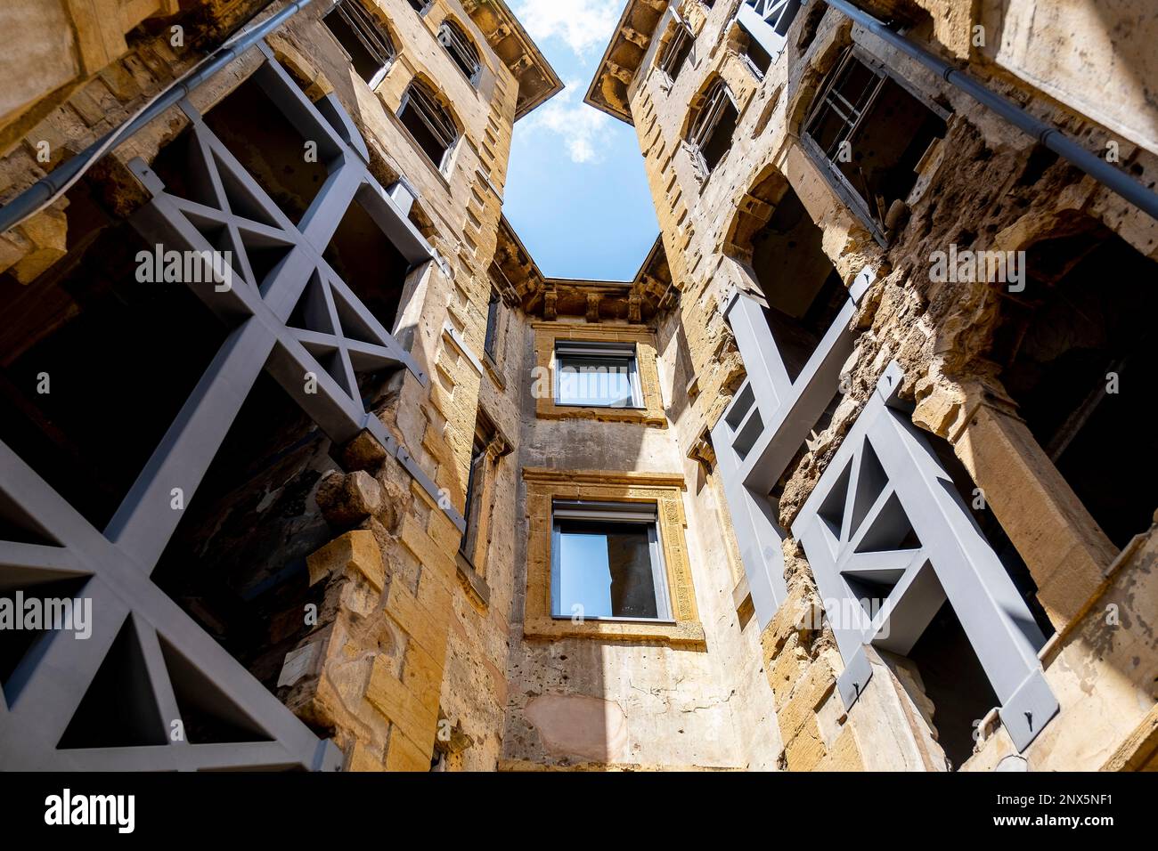 The Yellow House, also called Barakat building or Beit Beirut, Cultural Center dedicated to the historical memory of the Civil War, Beirut. Lebanon. Stock Photo