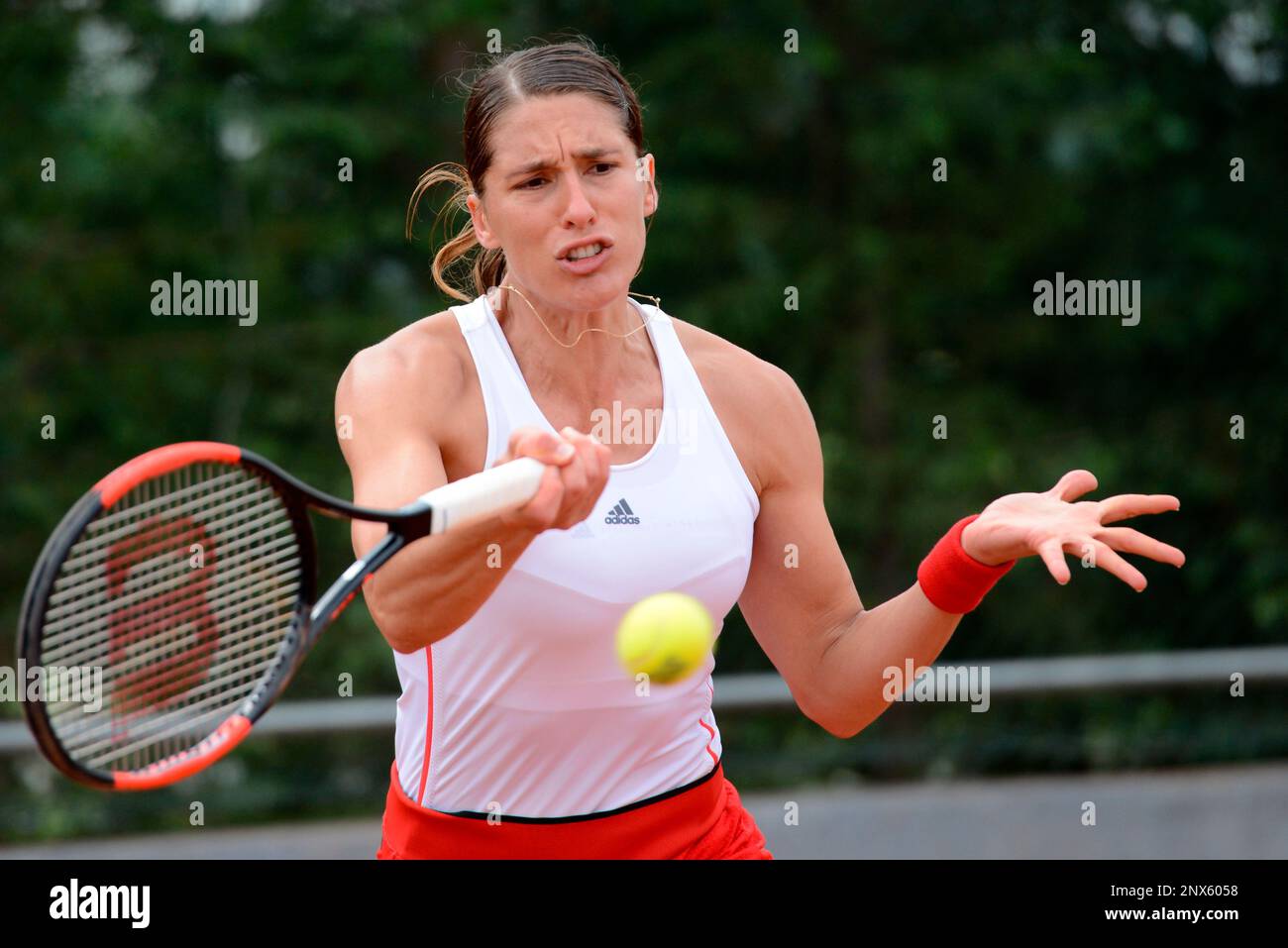 May 16, 2018 - Trnava, Slovakia - ANDREA PETKOVIC of Germany in her second  round match in the Empire Slovak Open tennis tournament in Trnava Slovakia  (Credit Image: © Christopher Levy via