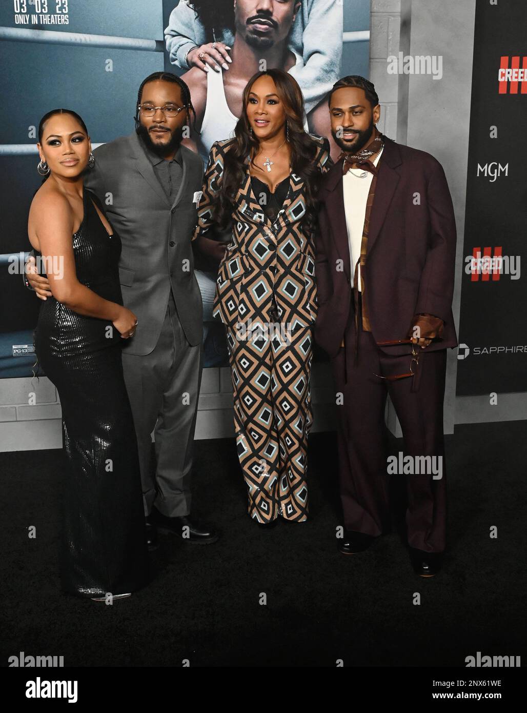 Hollywood, California, USA. 27th Feb, 2023. (L-R) Zinzi Coogler, Ryan Coogler, Vivica A. Fox and Big Sean attend the Los Angeles Premiere of 'CREED III' at TCL Chinese Theatre on February 27, 2023 in Hollywood, California. Credit: Jeffrey Mayer/Jtm Photos/Media Punch/Alamy Live News Stock Photo