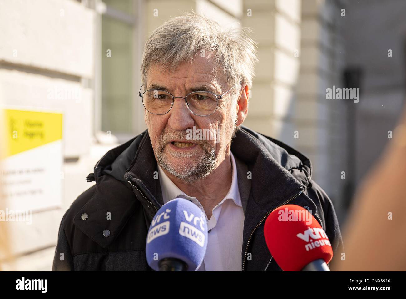 N-VA's group chairman Wilfried Vandaele pictured after a meeting of the Flemish Government to discuss new rules to reduce nitrogen emissions, at the residence of the Flemish Minister-President in Brussels on Wednesday 01 March 2023. BELGA PHOTO JAMES ARTHUR GEKIERE Stock Photo