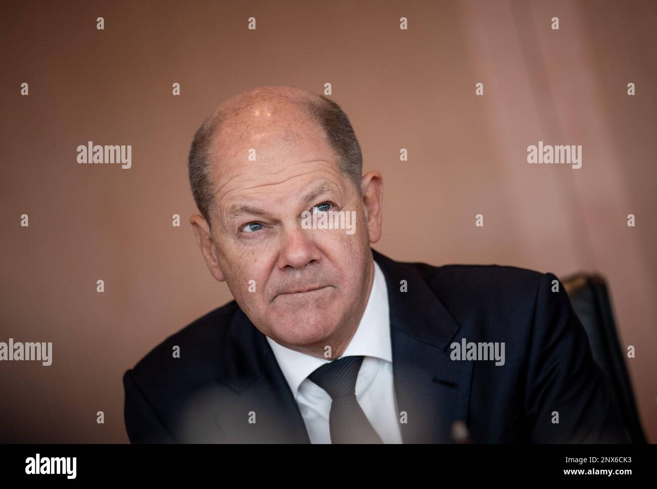 Berlin, Germany. 01st Mar, 2023. Chancellor Olaf Scholz (SPD) waits for