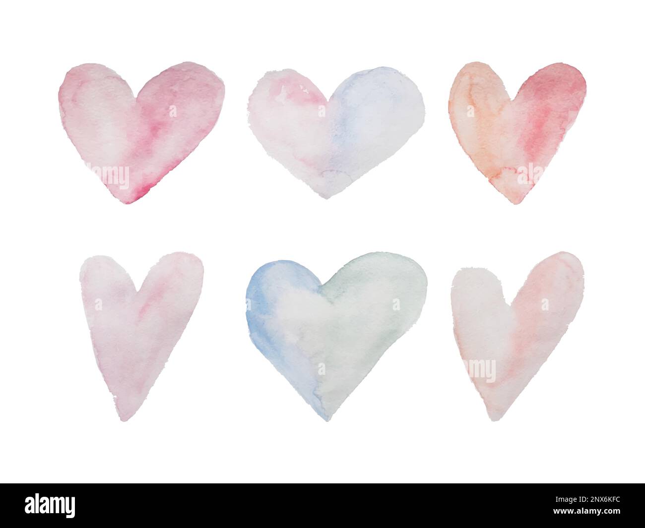 Set of hand-painted watercolor hearts isolated on white background ...