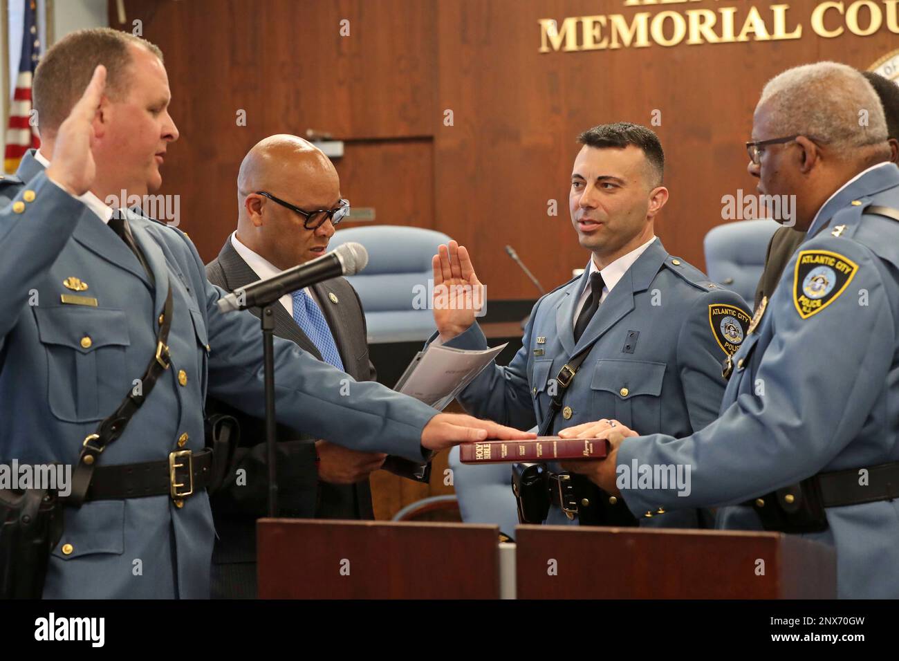 Mayor Frank Gilliam along with Henry White, Chief of Police sworn in