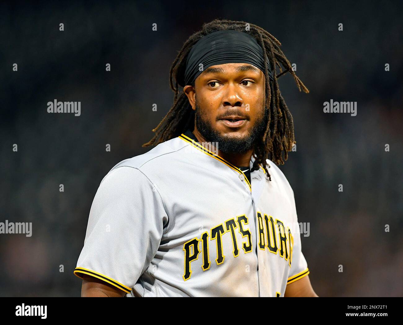 CHICAGO, IL - MAY 08: Pittsburgh Pirates' Josh Bell (55) looks on from  third base after hitting a triple against the Chicago White Sox on May 8,  2018 at Guaranteed Rate Field