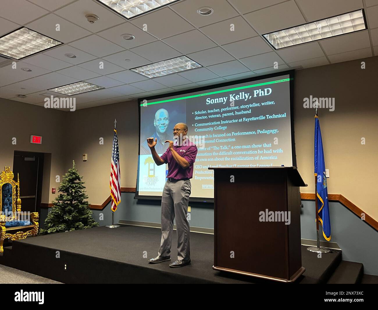 Sonny Kelly, 512th Memorial Affairs Squadron key spouse, gives a