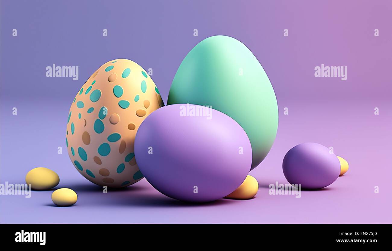 Colorful Easter eggs on pastel purple background. Creative design Stock ...