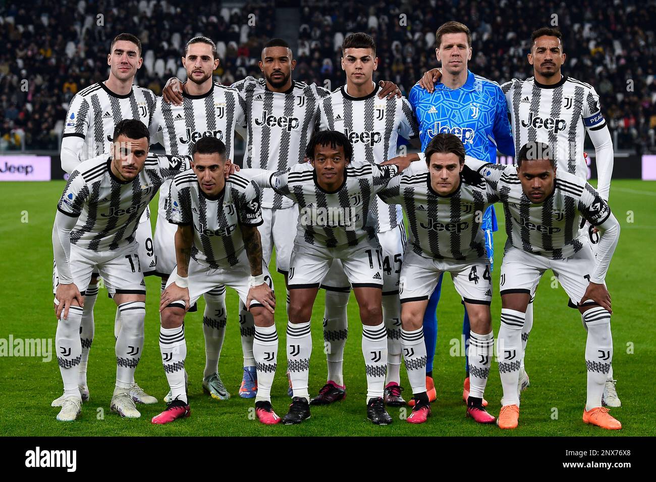 Turin, Italy. 28 February 2023. Players of Juventus FC pose for a tea photo  prior to the Serie A football match between Juventus FC and Torino FC.  Credit: Nicolò Campo/Alamy Live News