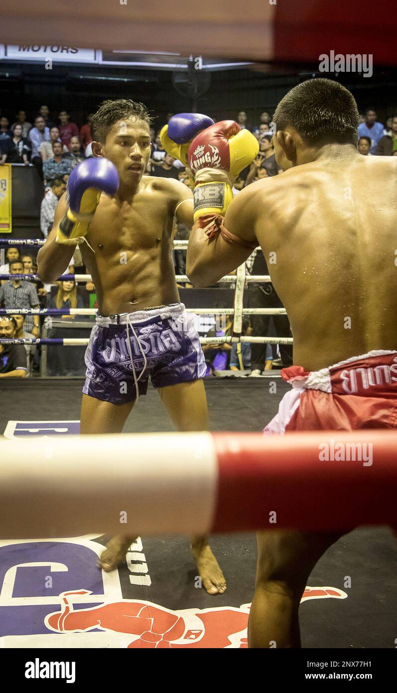 Muay Thai boxers fighting, Bangkok, Thailand Stock Photo Alamy