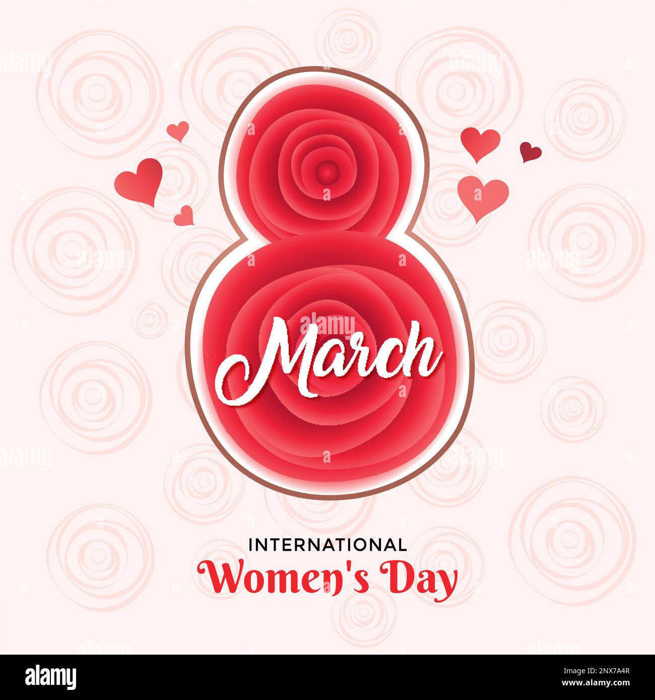 8th March - International Women's Day concept with paper cut style roses forming 8 on pink background. Vector design. Stock Vector