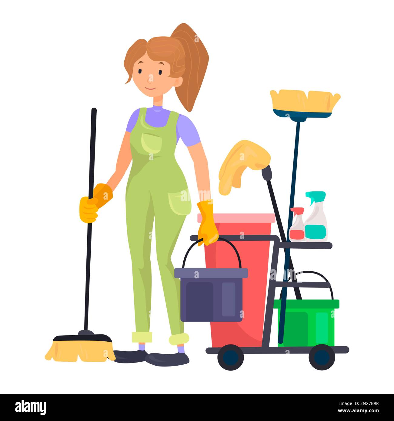 Office charwoman flat icon. Colored vector element from cleaning lady collection. Creative Office charwoman icon for web design, templates and Stock Vector