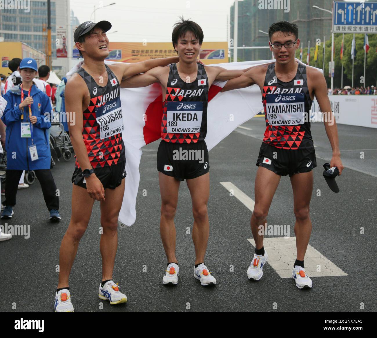 (LR) Japan's Isamu FUJISAWA, Koki IKEDA and Toshikazu YAMANISHI