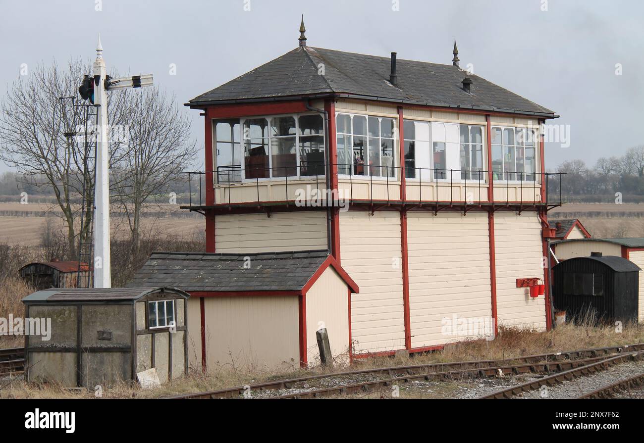 A Classic Railway Signal Box Controlling a Rail Junction. Stock Photo