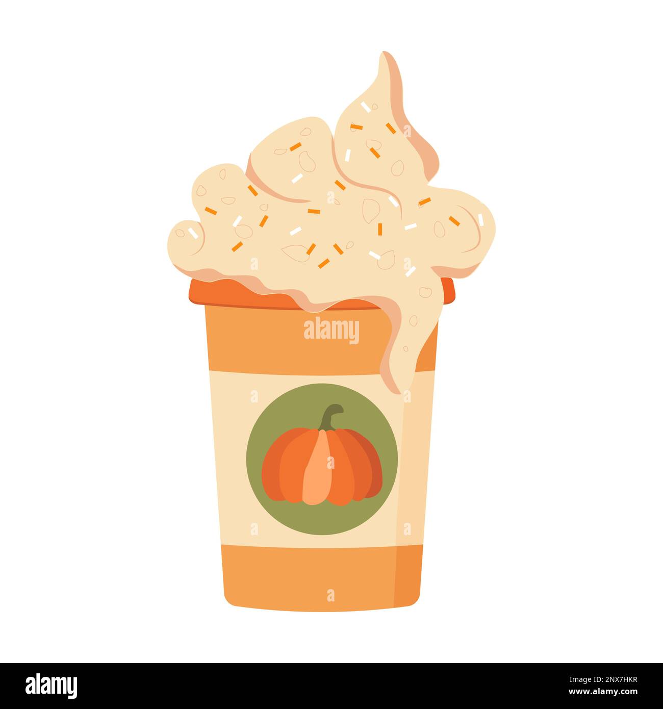 Pumpkin spice latte, autumn coffee in orange paper cup. Vector ...