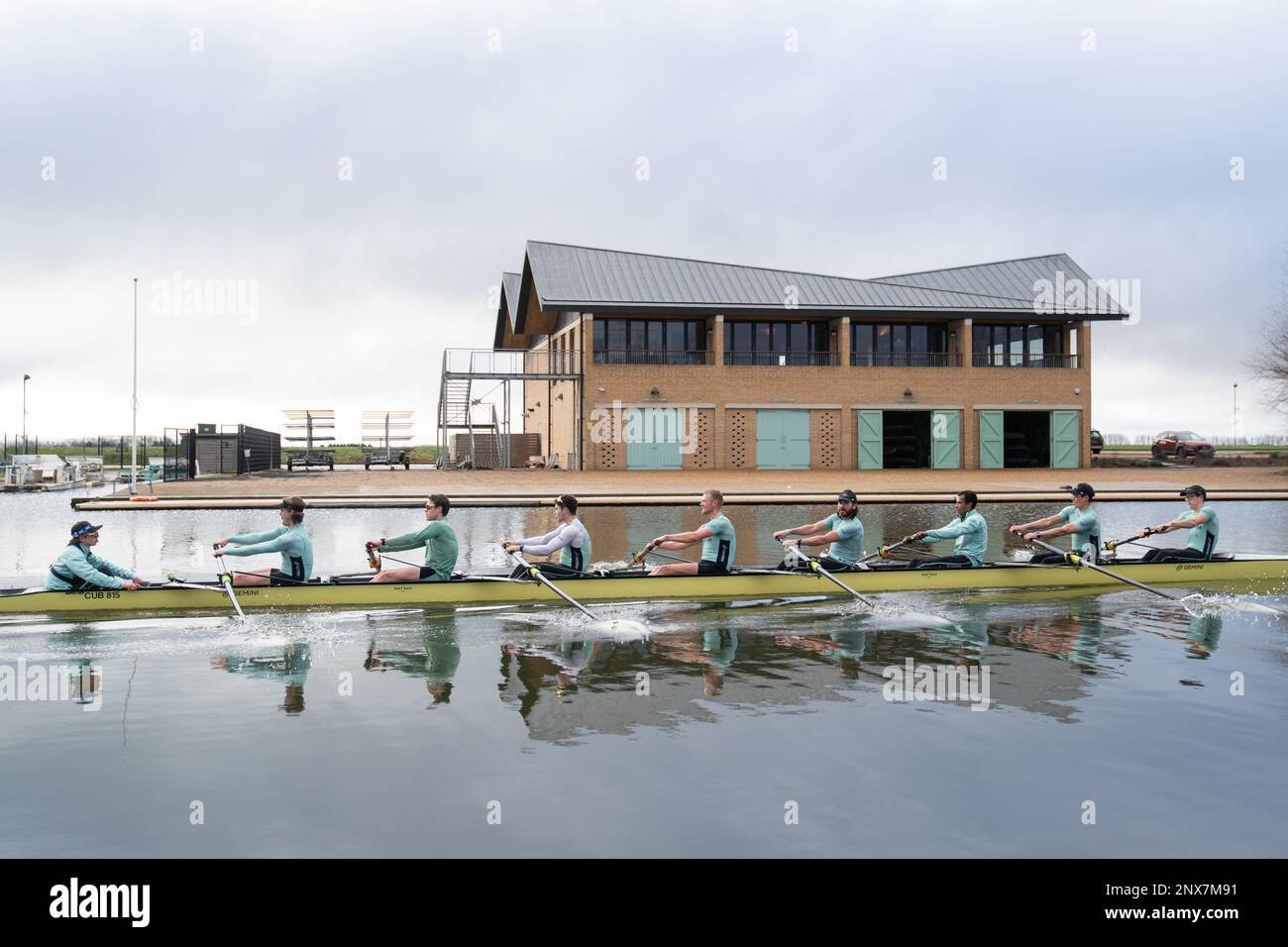 The Cambridge University men's blue boat during a training session on ...