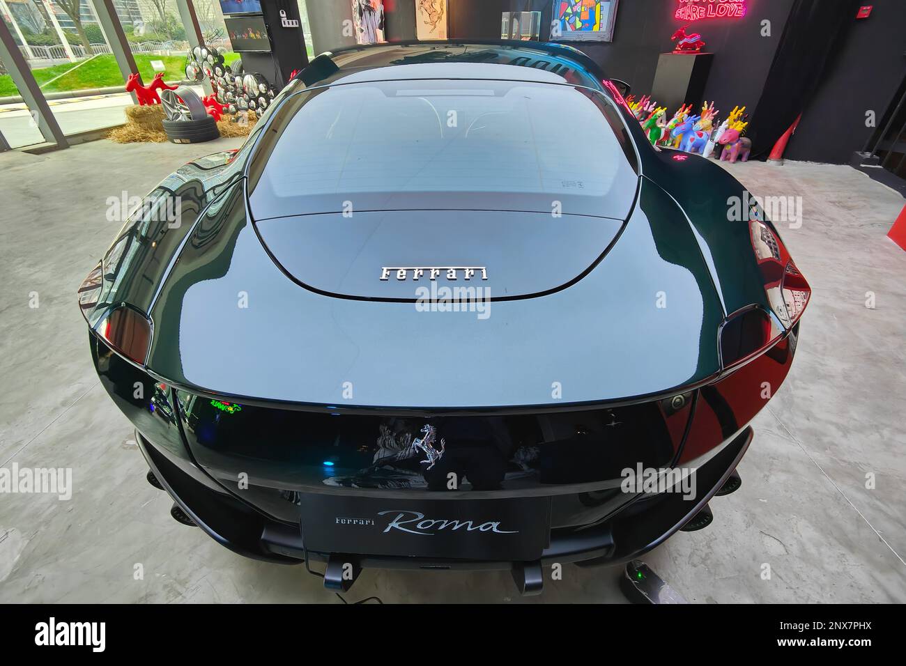 SHANGHAI, CHINA - MARCH 1, 2023 - A Ferrari Roma supercar is seen at a showroom near Yincheng Road in Pudong district in Shanghai, China, March 1, 202 Stock Photo