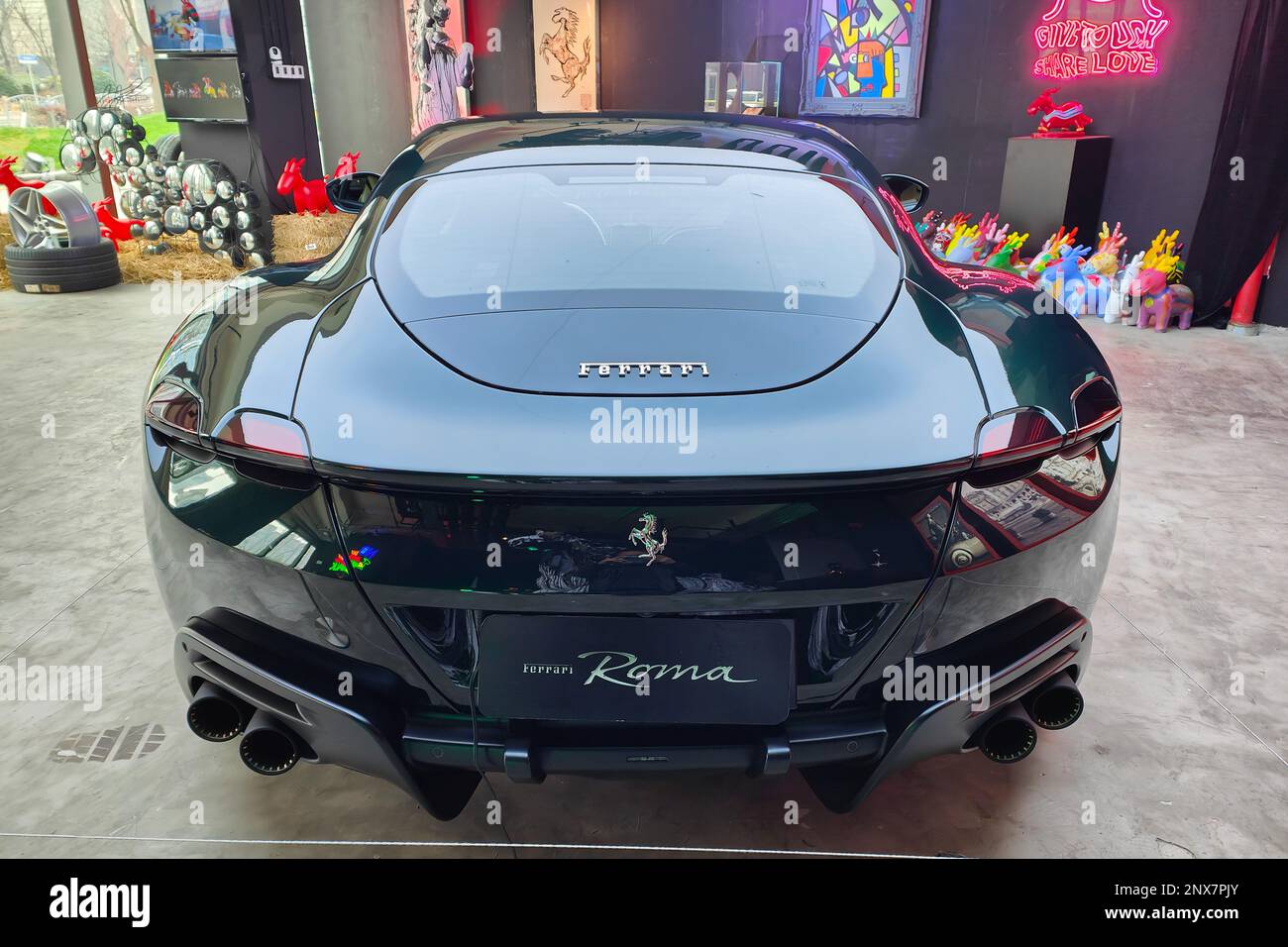 SHANGHAI, CHINA - MARCH 1, 2023 - A Ferrari Roma supercar is seen at a showroom near Yincheng Road in Pudong district in Shanghai, China, March 1, 202 Stock Photo