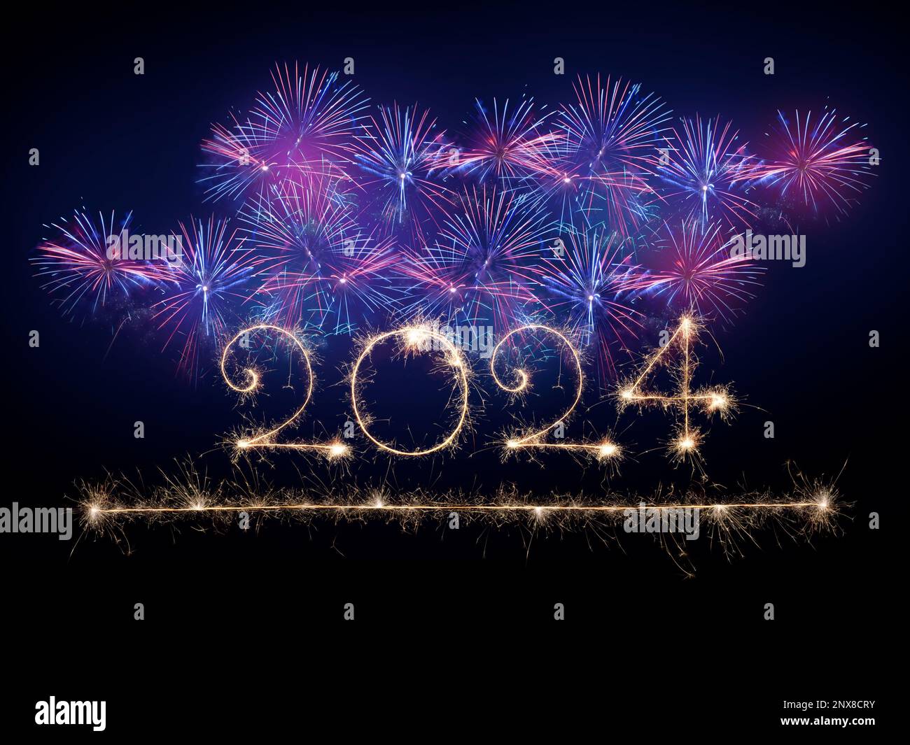 Happy New Year 2024. Sparkling burning numbers Year 2024 with ...