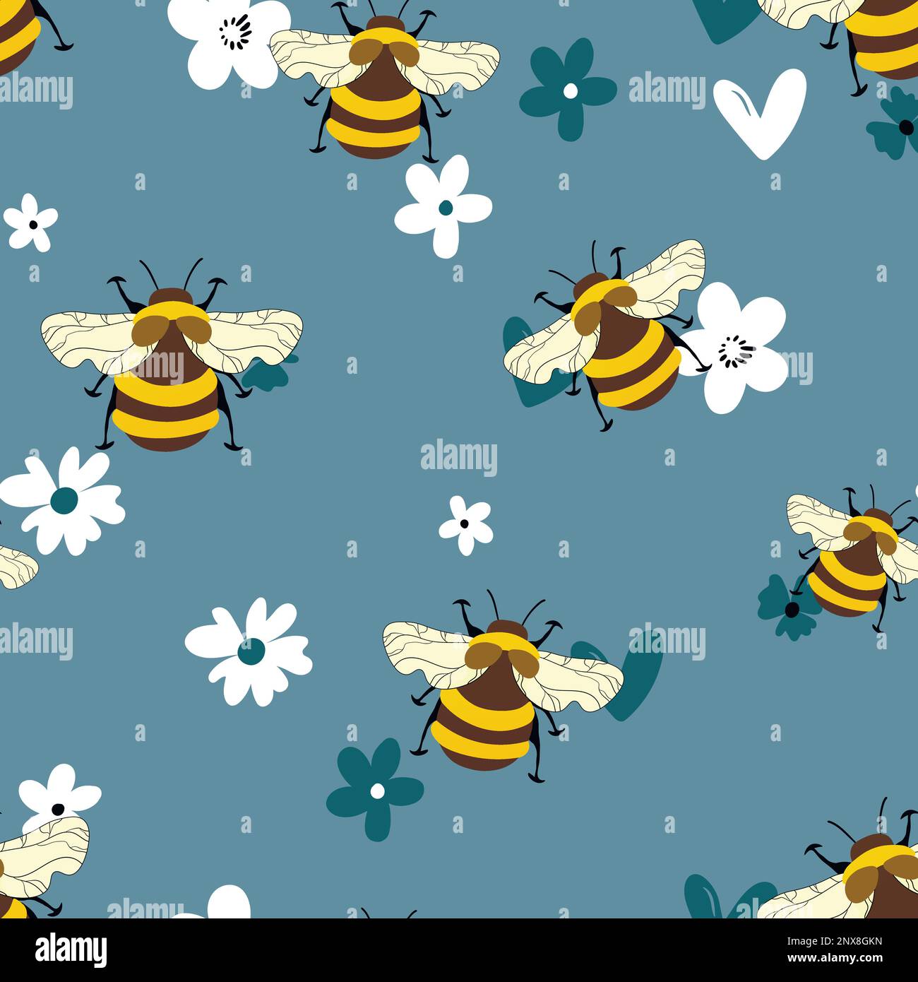 Seamless pattern with bees on floral background. Small wasp. Vector ...