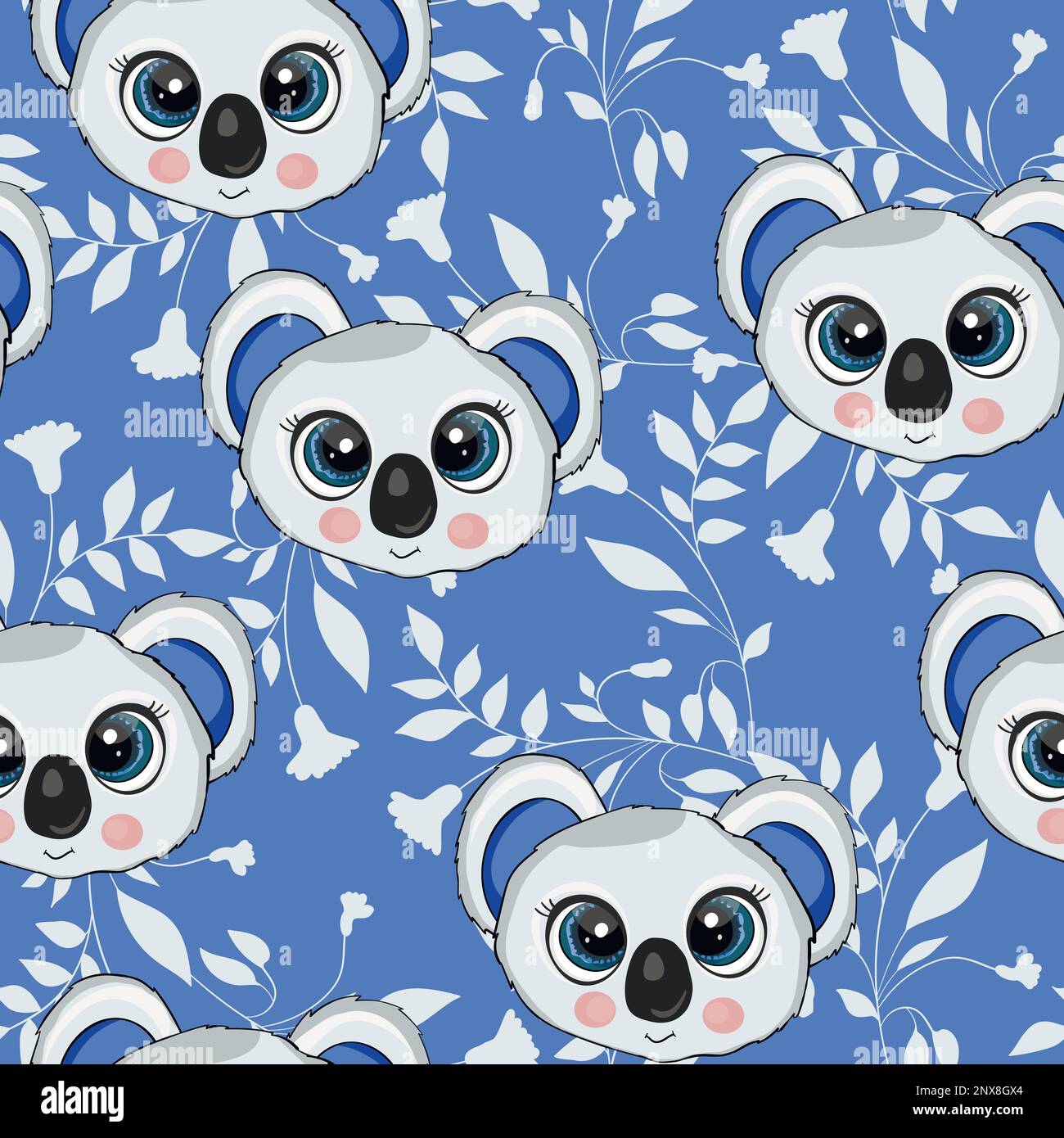 Seamless pattern with cute koala baby on color background. Funny ...