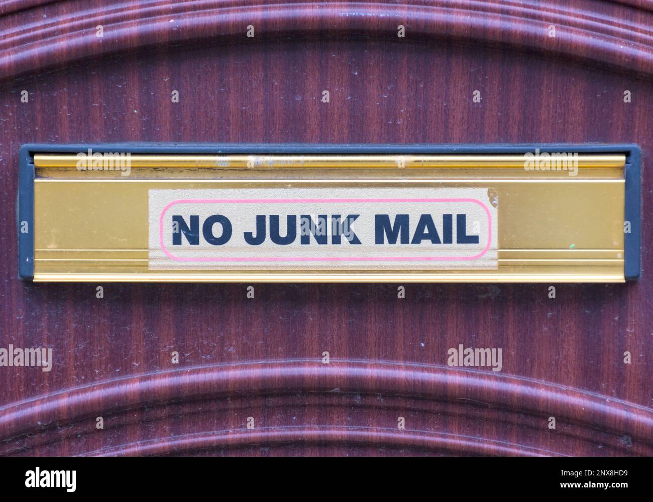 No Junk Mail sign on a front door Stock Photo