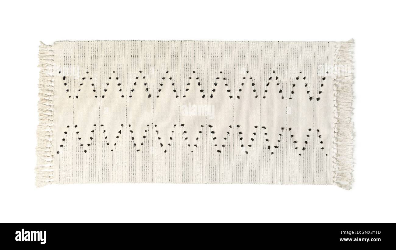 Light rug with tassels isolated on white, top view Stock Photo - Alamy