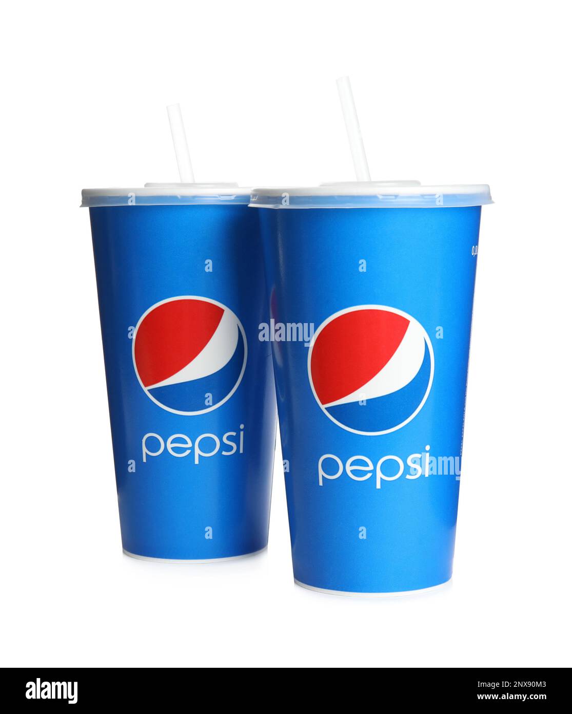 MYKOLAIV, UKRAINE JUNE 9, 2021 Paper Pepsi cups with straws isolated