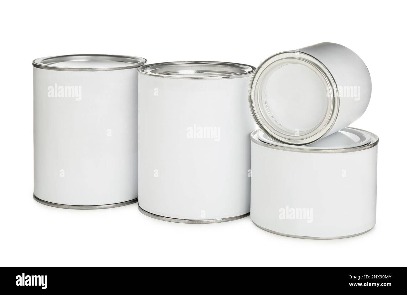 Closed blank cans of paint isolated on white Stock Photo - Alamy