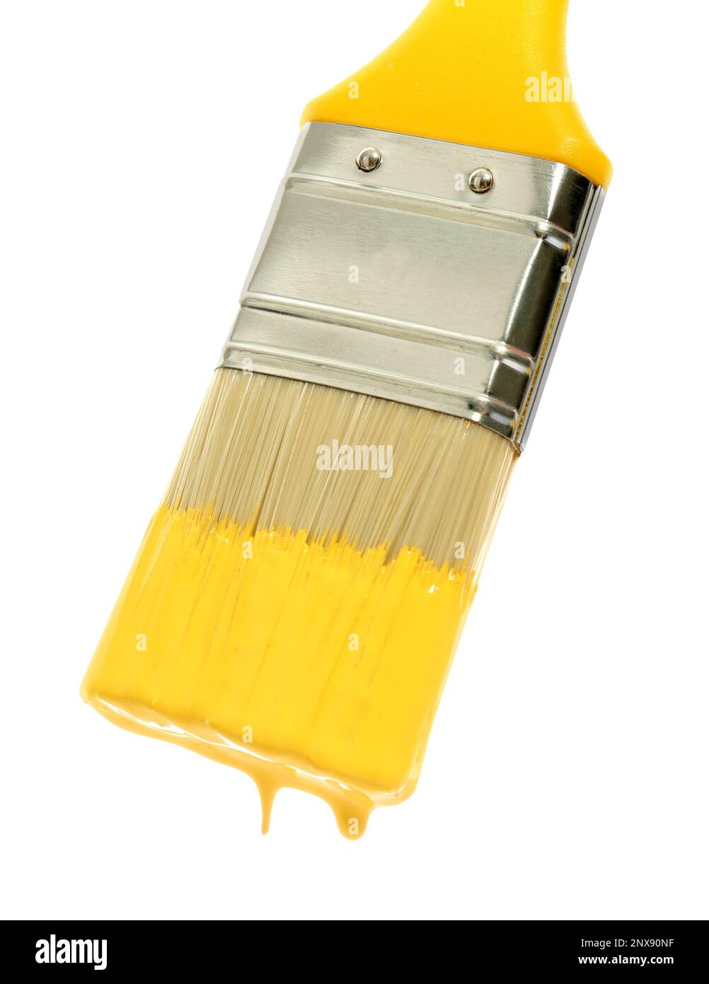 Brush with yellow paint on white background Stock Photo Alamy