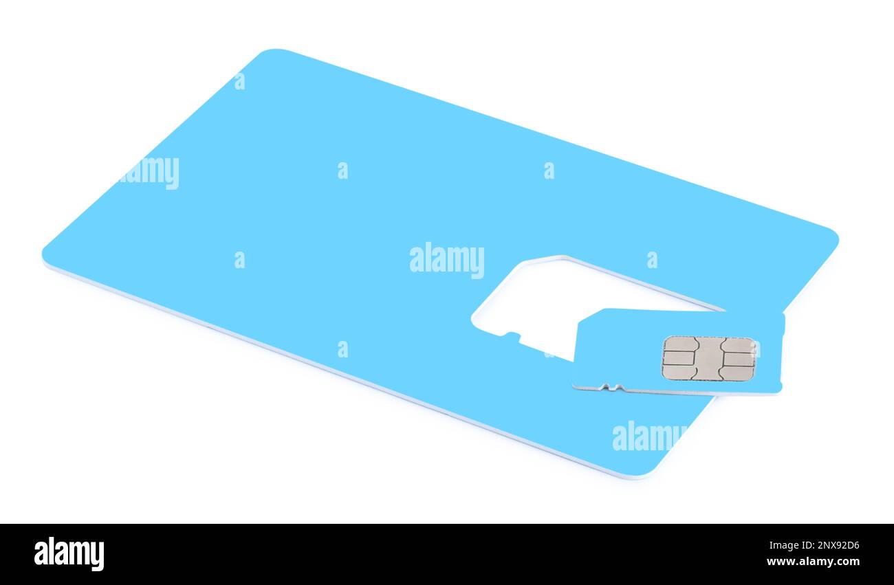 Light blue SIM card isolated on white Stock Photo