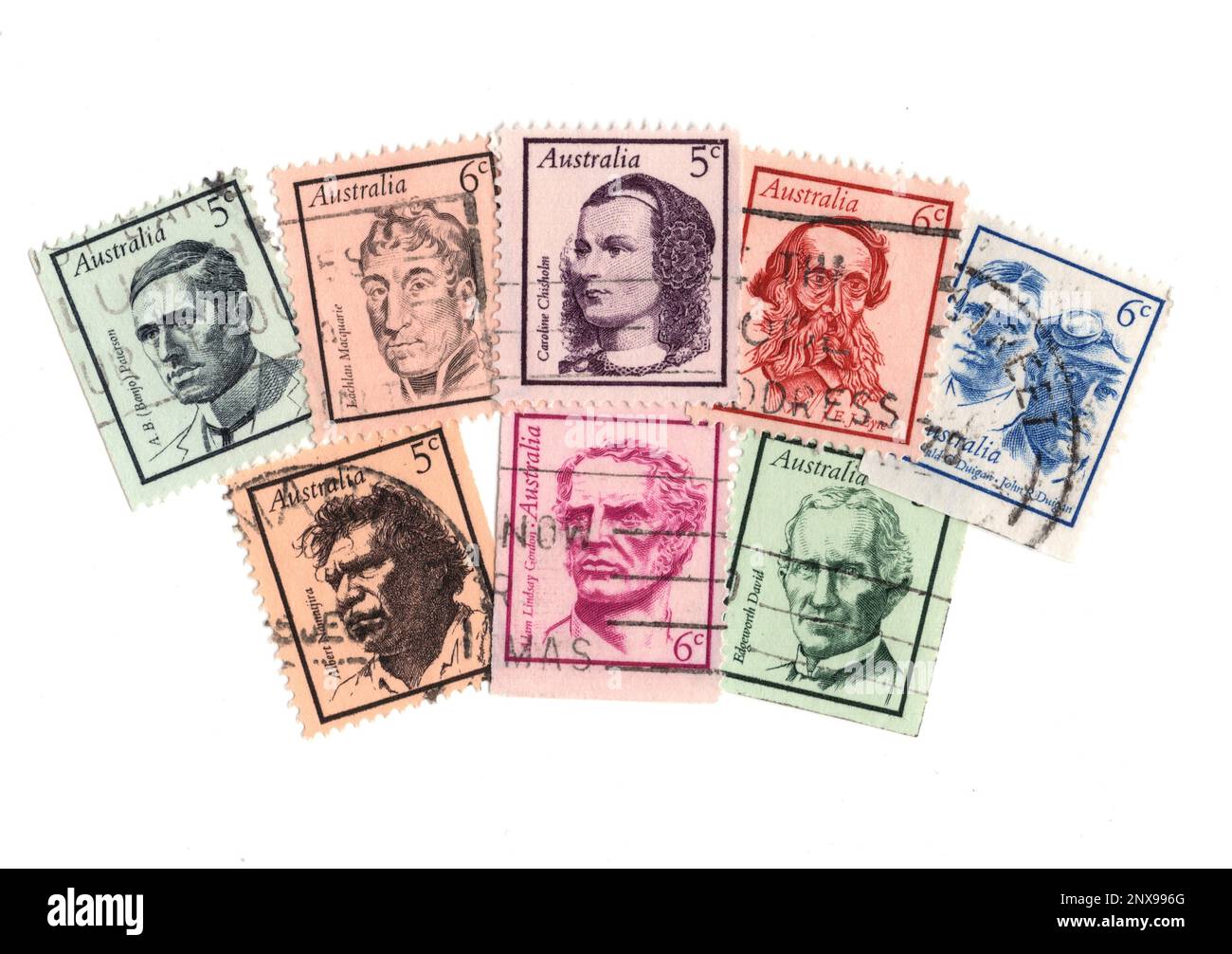 Vintage postage stamps from Australia isolated on a white background ...