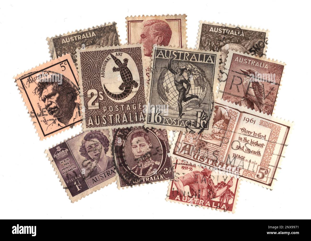 Vintage postage stamps from Australia isolated on a white background ...