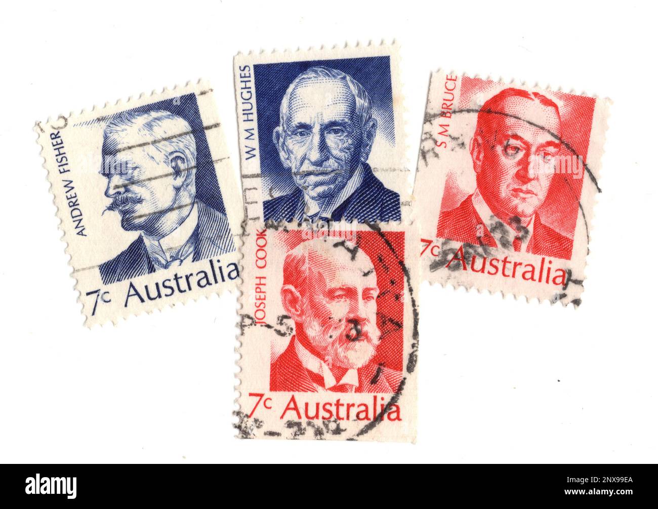 Vintage postage stamps from Australia isolated on a white background ...