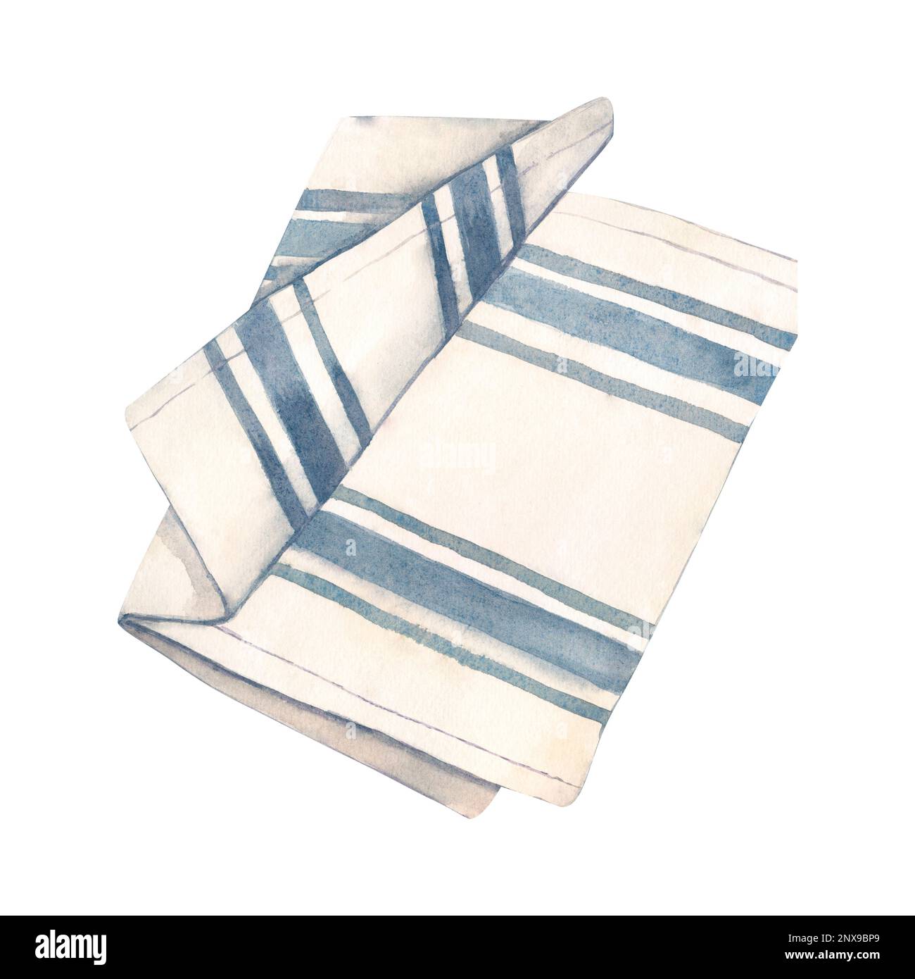 Kitchen striped towel on white background. Watercolor hand drawn