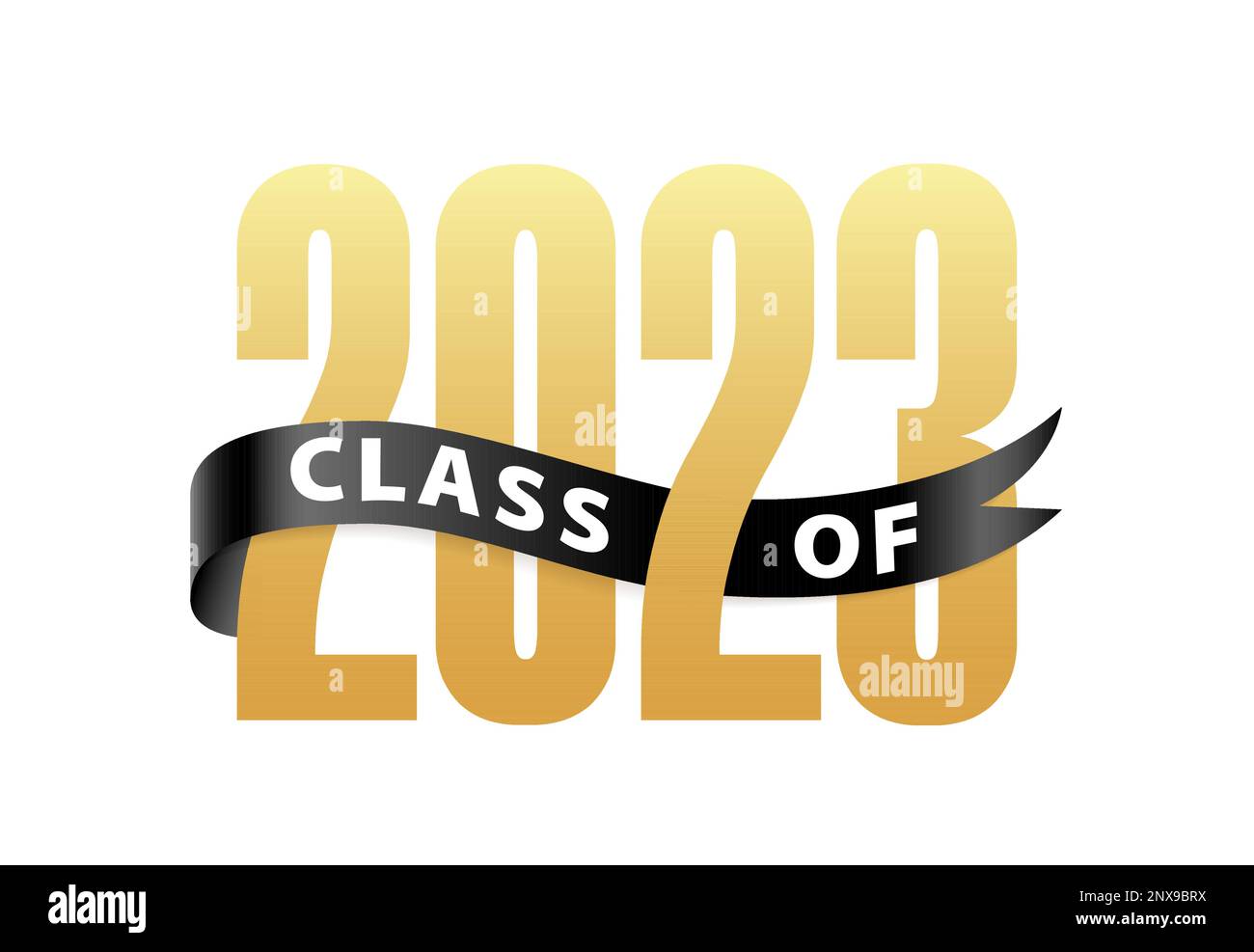 Class Of 2023 Gold Lettering Graduation 3d Logo With Ribbon Graduate Design Yearbook Vector 8683