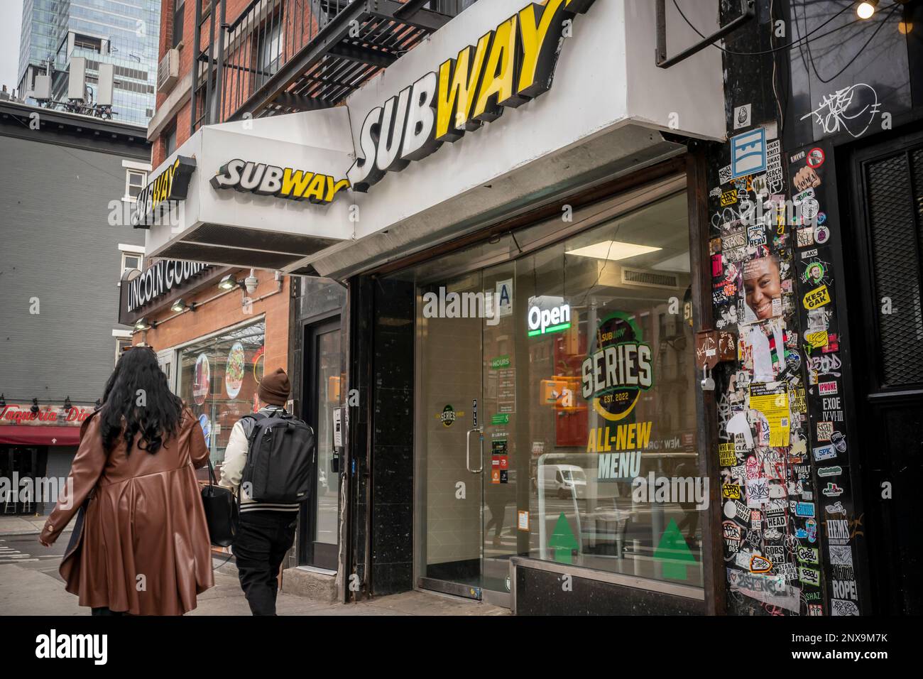 A franchise of the Subway sandwich chain in the Hell’s Kitchen neighborhood in New York on Sunday, February 19, 2023.  (© Richard B. Levine) Stock Photo