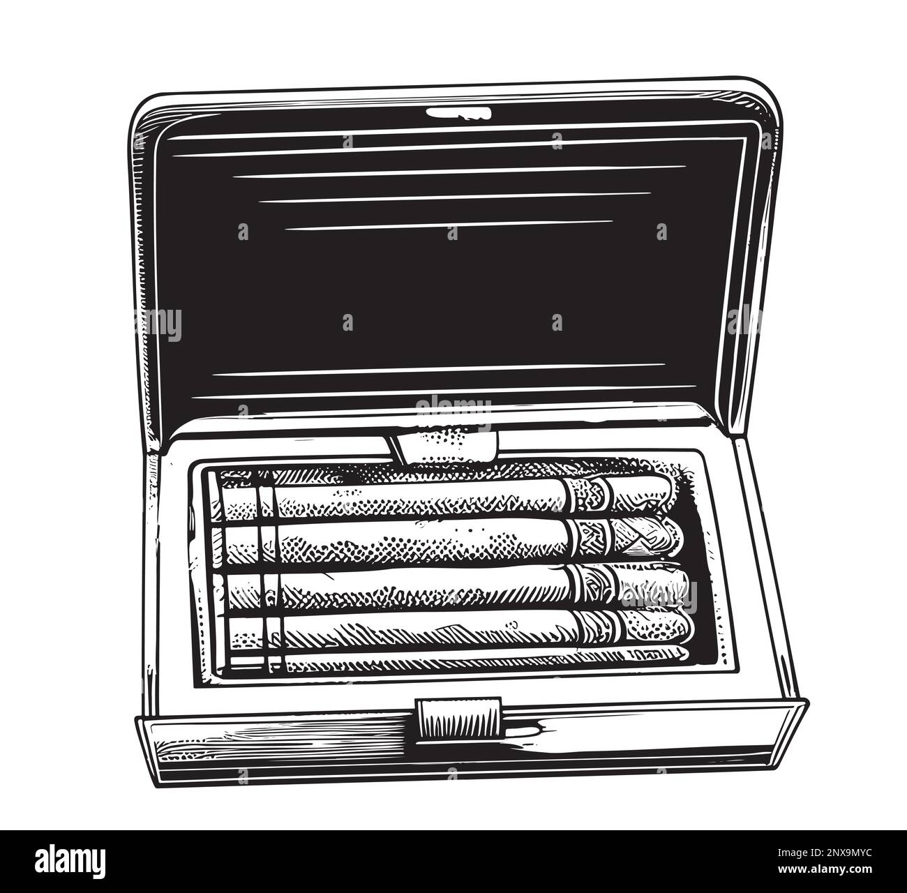Cigars in a cigarette case hand drawn sketch Vector illustration Stock Vector