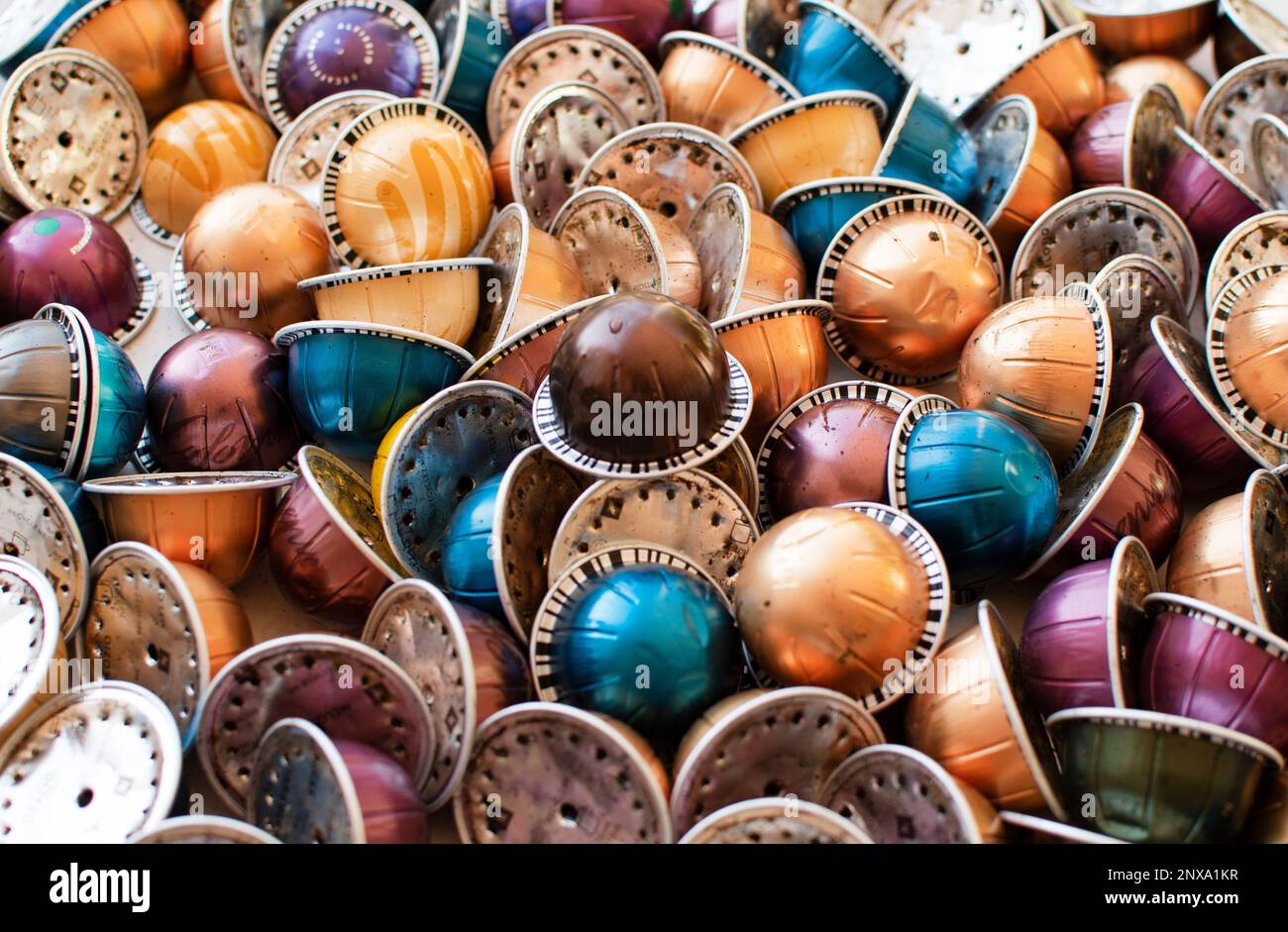 Dumped plastic and metal espresso coffee capsules environmental issue