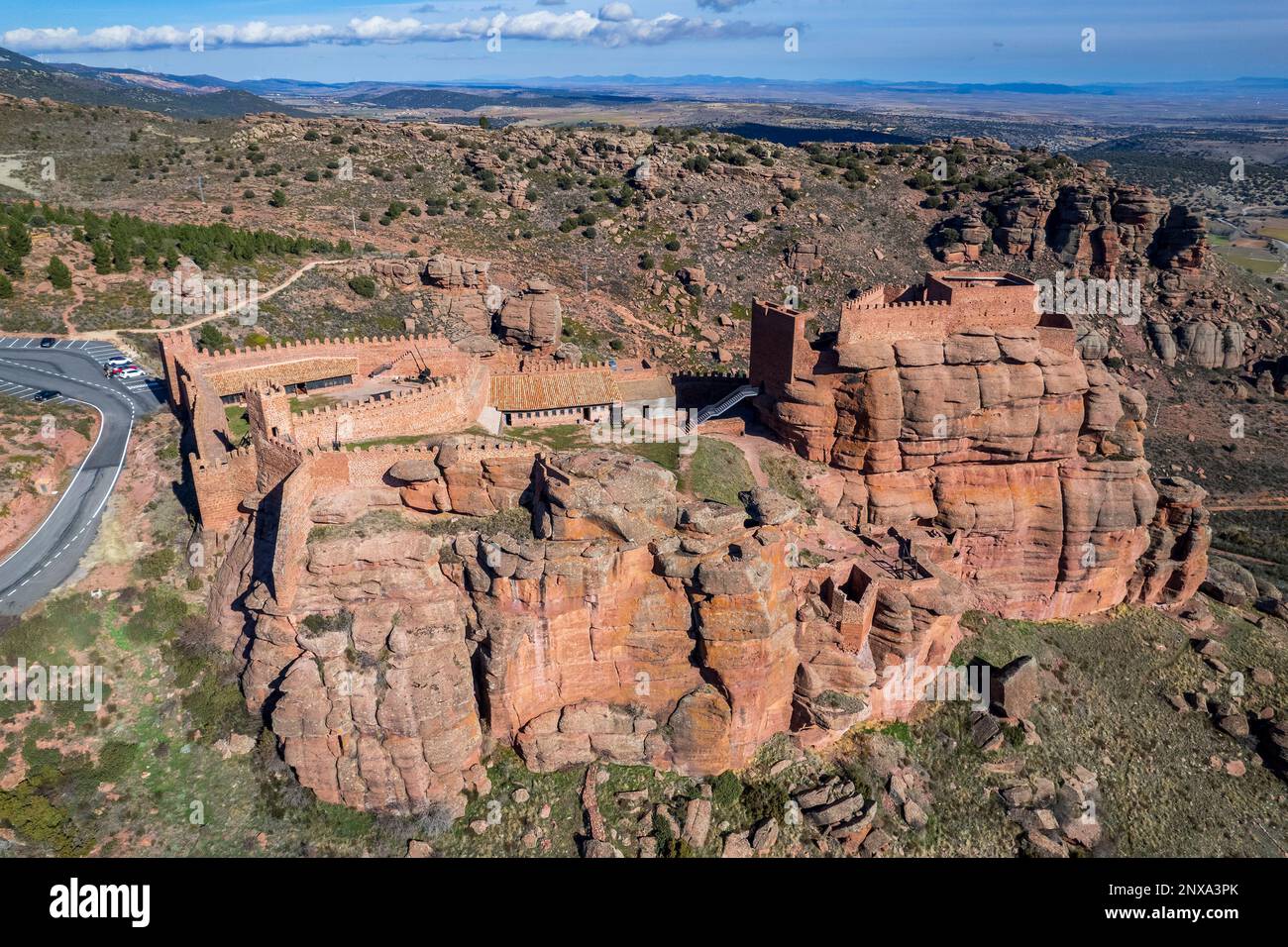 Aerial view of the castle of Peracense, Aragon, Spain Stock Photo