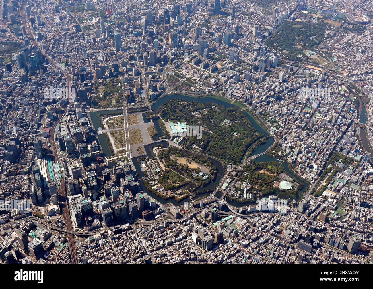 An aerial photo shows the Imperial Palace in Tokyo on April