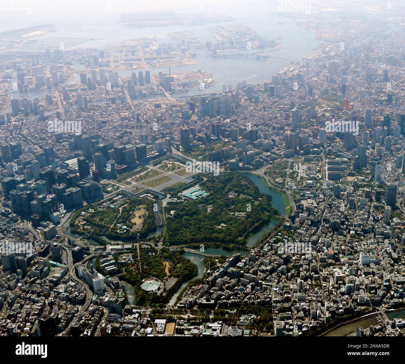 An aerial photo shows the Imperial Palace in Tokyo on April