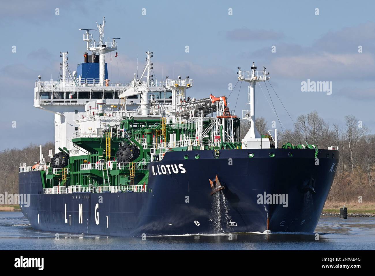 LNGBunkering Tanker K. LOTUS at the Kiel Canal Stock Photo