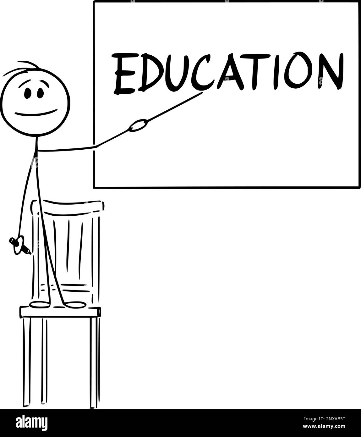 Child in School and Education , Vector Cartoon Stick Figure Illustration Stock Vector